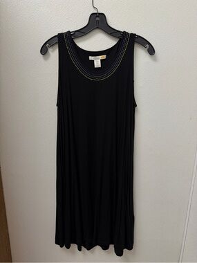 C&C California Black Midi Dress with Multicolor Beaded Neckline